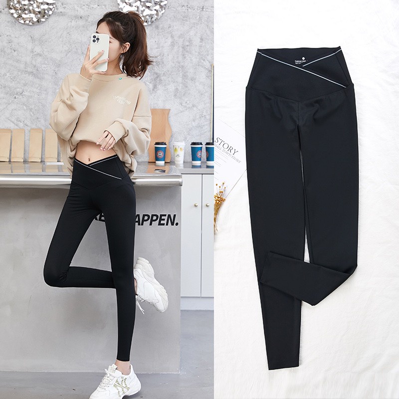 Quần legging nữ cạp cao ghen bụng in chữ cạp chéo thời trang Banamo Fashion 7110 | WebRaoVat - webraovat.net.vn