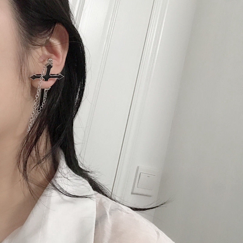 [Giao Hàng Miễn Phí] Bông Tai Dây Xích Hình Thánh Giá Phong Cách Punk Tlk Cá Tính 22144