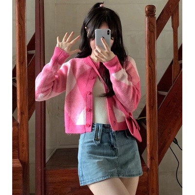 [có sẵn-video thật ]Áo len nữ màu hồng, Cadigan nữ màu hồng hàng Quảng Châu