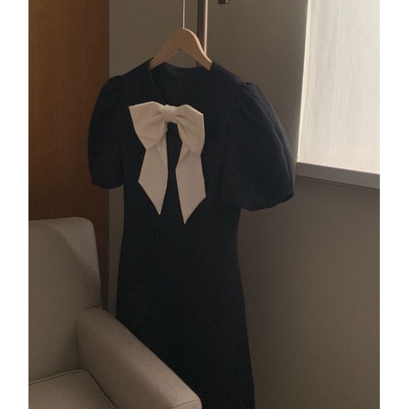 (HÀNG SẴN - ẢNH THẬT) Váy đen phối cổ nơ được may 2 lớp sang trọng, Đầm công sở, đi chơi đẹp