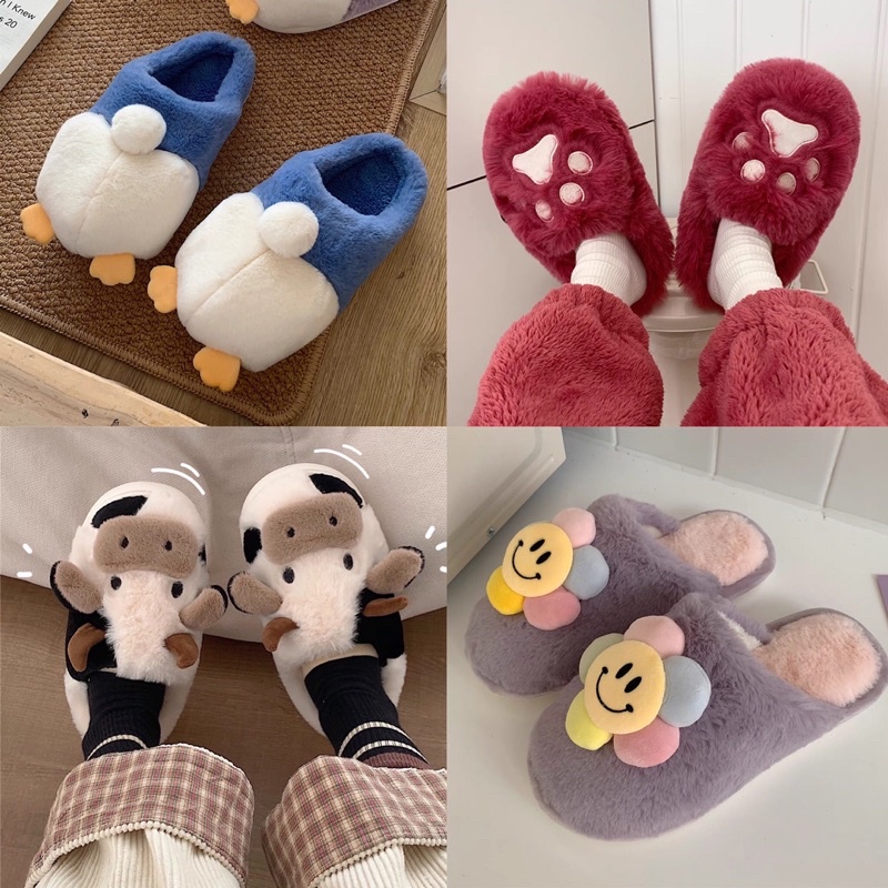 DÉP BÔNG ĐI TRONG NHÀ HOẠ TIẾT HÌNH HOA/BÒ SỮA DỄ THƯƠNG [Order+Ảnh thật]