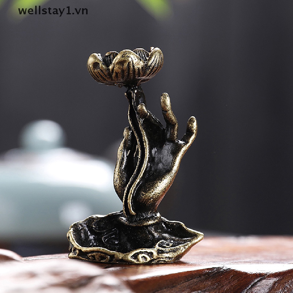 Lư Hương Bằng Đồng Nguyên Chất Hình Bàn Tay Phật Và Hoa Sen