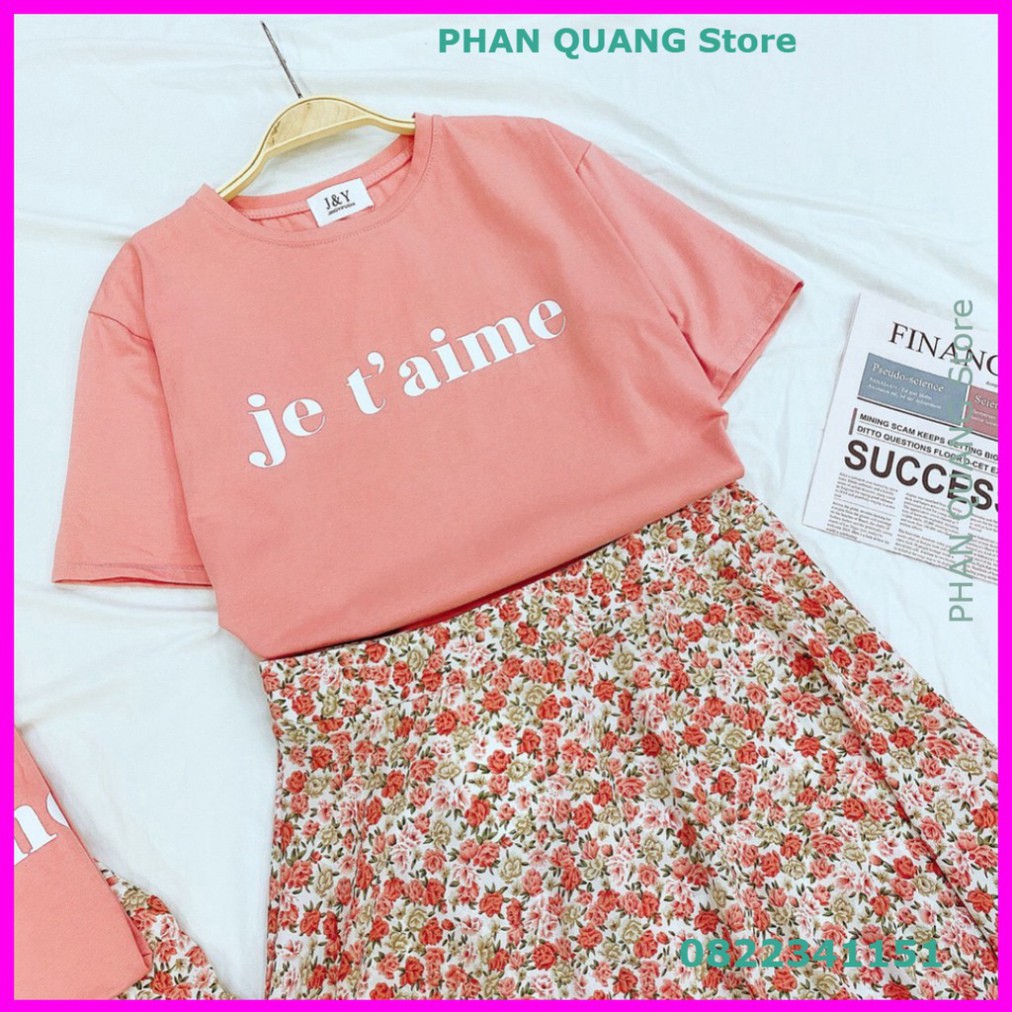 👗 (VNXK) SET ÁO THUN HỒNG JET 'AIME MIX CHÂN VÁY HOA VINTAGE DÁNG DÀI - CHÂN VÁY MIDI HOA NHÍ ULZZANG PQ-Shop