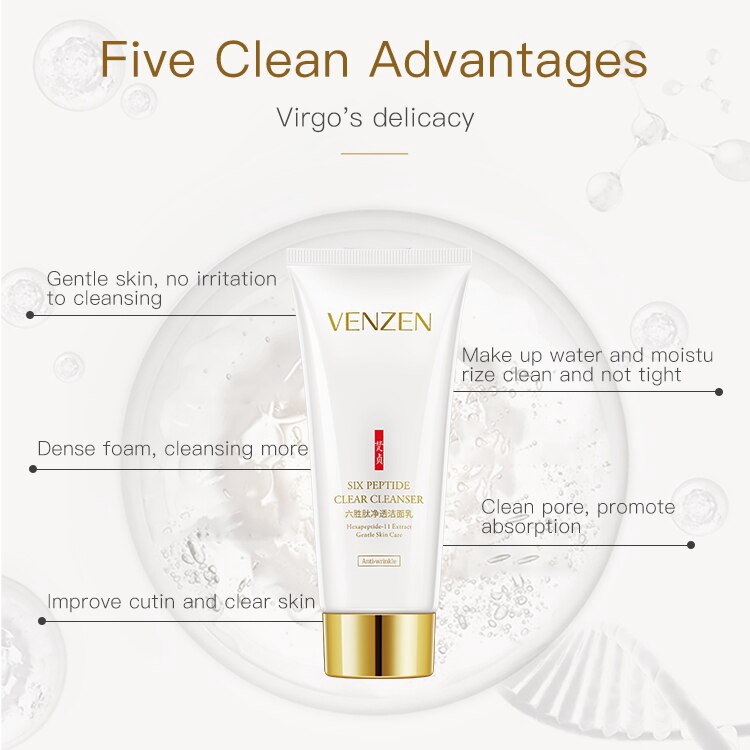 VENZEN Face Cleaning Deep Cleansing Refreshing Moisturizing Oil Control Tender Slippery Foam Facial Wash Cleanser 100g