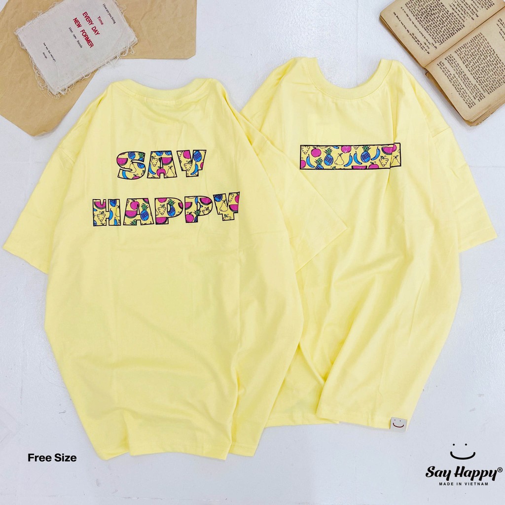 Áo Thun Nam Nữ Unisex Form Rộng Tay Lỡ Thêu Hình Trái Cây  SAY HAPPY Siêu Thoáng Mát