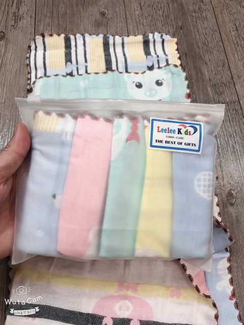 Sét 5 khăn xô rửa mặt sợi tre LEEKIS ( mới loại túi zip )