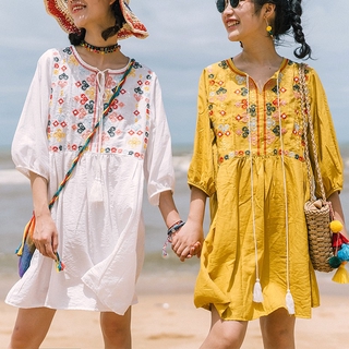 Váy ngắn suông thêu họa tiết boho - MS400 (Có ảnh thật)