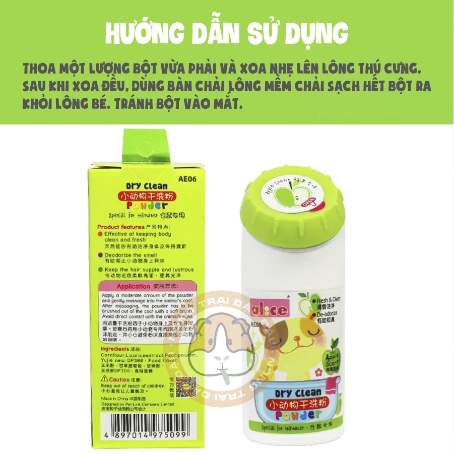 Bột Tắm Khô Alice Cho Hamster Hương Táo Khử Mùi 100ml AE06