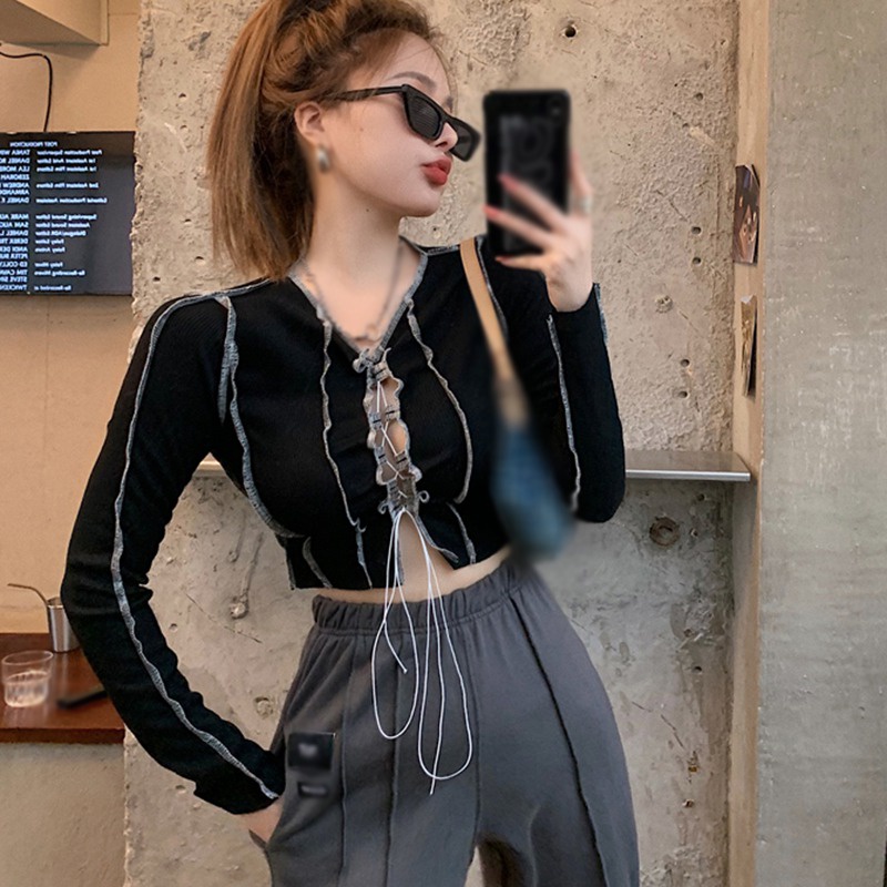 Áo Thun Nữ Tay Dài Cổ Chữ V Khoét Sâu Gợi Cảm