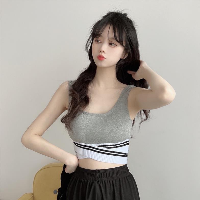 Áo bra tập thể thao vạt chéo croptop phong cách Hàn Quốc có đệm ngực A81