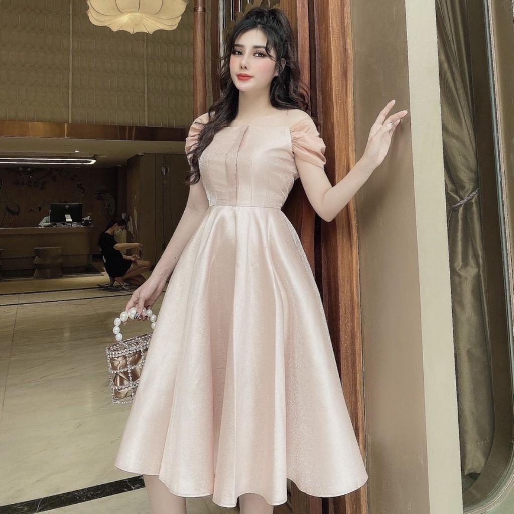 VÁY ĐẦM THIẾT KẾ BỆT VAI DÁNG XÒE CHẤT LIỆU TAFTA