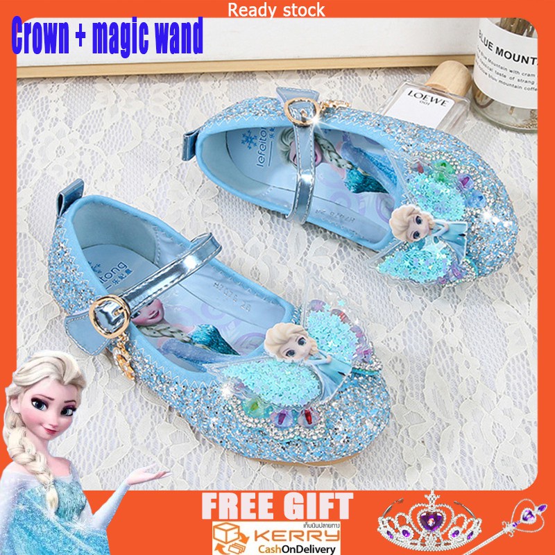Giày búp bê họa tiết công chúa Elsa đế mềm chống trượt đính pha lê đáng yêu cho bé gái