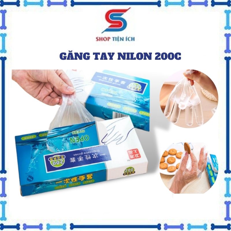 Găng tay nilong dùng 1 lần hộp 200 chiếc an toàn - Shop Tiện Ích