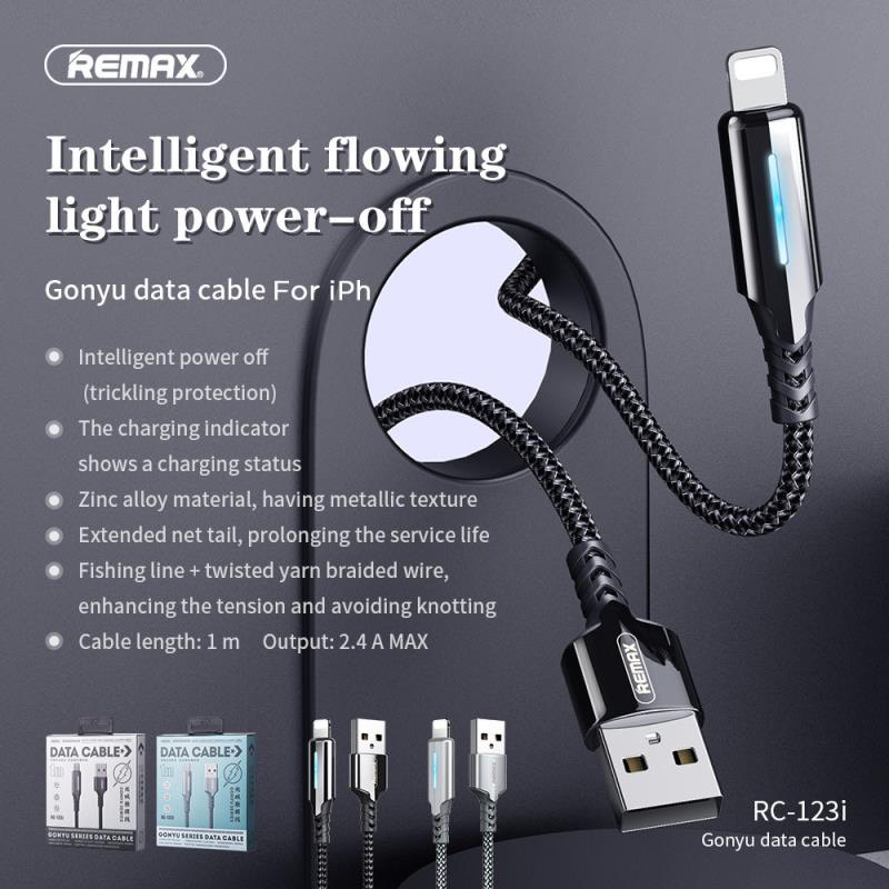 Dây sạc iPhone tự ngắt chính hãng Remax 123i - Cáp Lightning iPhone 5 - SE - 6 - 7 - 8 - X - Xs - Xs max ViVushops