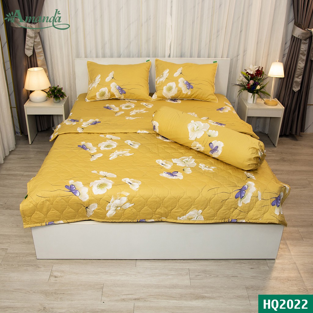 Chăn Drap Gối Amanda HQ2022, chất liệu cotton lụa satin Hàn Quốc, họa tiết phong cách hiện đại giá cả hợp lí