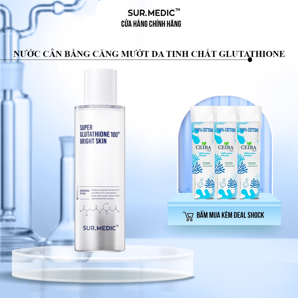 [Mã FMCGMALL -8% đơn 250K] Nước Cân Bằng Giữ Ẩm Dưỡng Sáng Da SURMEDIC Super Glutathione 100 Bright Skin 145ml | BigBuy360 - bigbuy360.vn