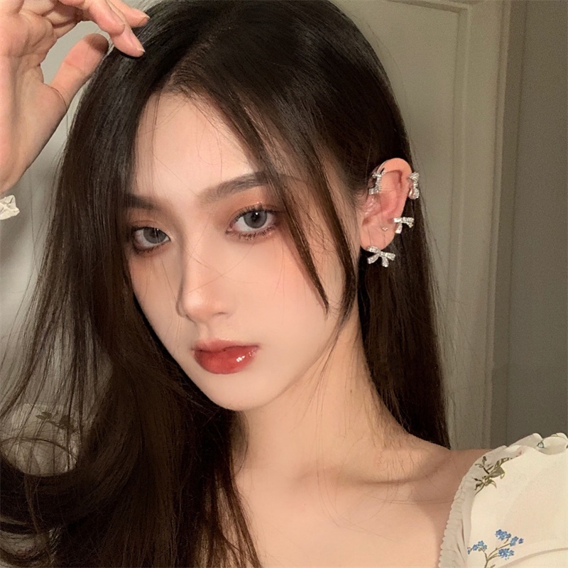 Bông tai hình nơ đính đá toàn bộ không cần xỏ lỗ quyến rũ cho nữ
