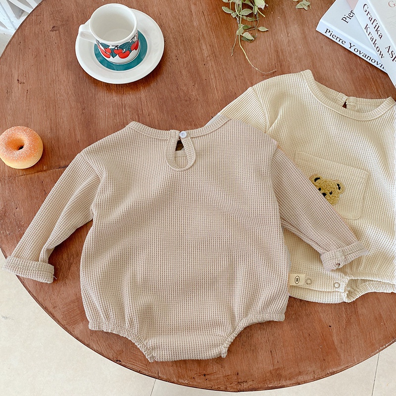 Bộ Áo Liền Quần Tay Dài Dáng Rộng In Hình Gấu Hoạt Hình Dễ Thương Cho Trẻ Sơ Sinh