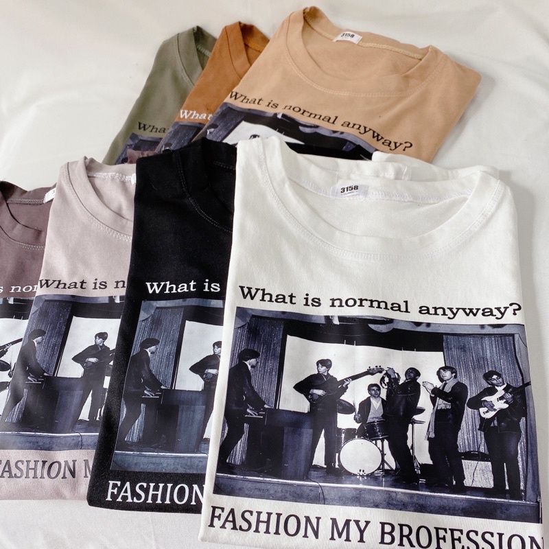 Áo phông 3158, áo thun tay lỡ form rộng chất cotton in hình ban nhạc