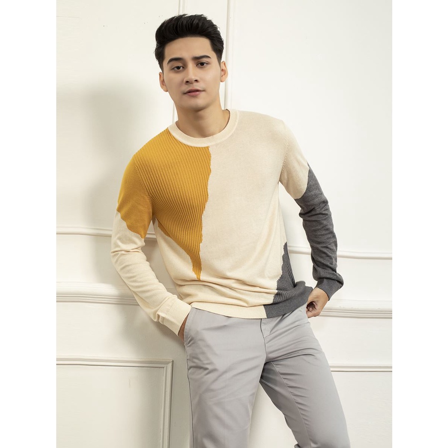Áo len nam Aristino  nhẹ ấm không xù họa tiết trẻ trung from rộng AWO004W9