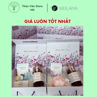 Hộp quà tặng sữa tắm cánh hoa tặng mini dầu phục hồi/ bông tắm WEILAIYA cao cấp, sang trọng