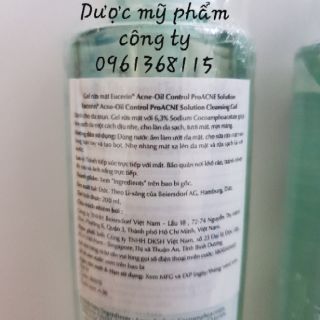 Sữa Rửa Mặt Da Mụn da dầu Eucerin Pro ACNE Gel 200ml