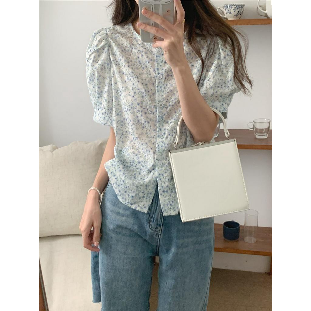 Áo Chiffon Cổ Tròn Tay Ngắn In Hoa Phong Cách Mới 52109