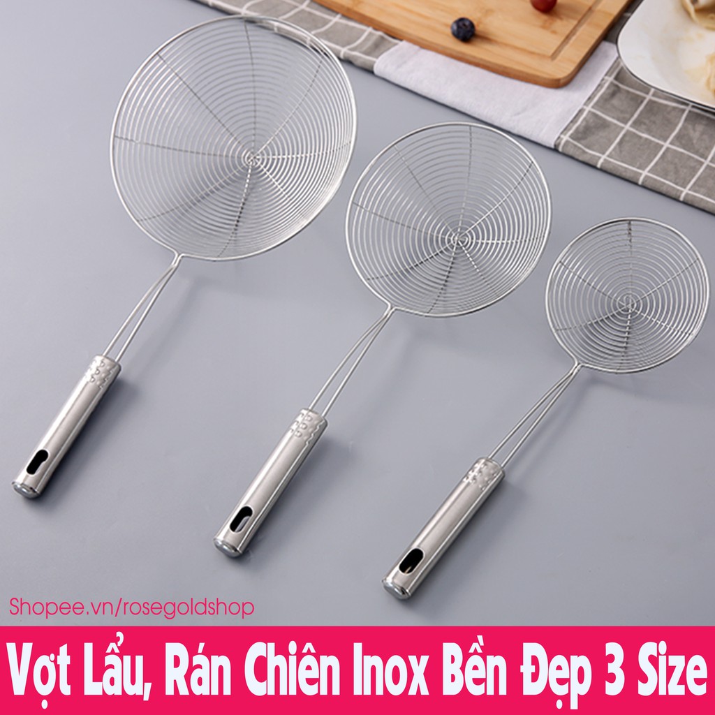 Vợt Lẩu, Rán Chiên, Chao Vòng Vớt Thức Ăn Bằng Inox Bền Đẹp 3 Size