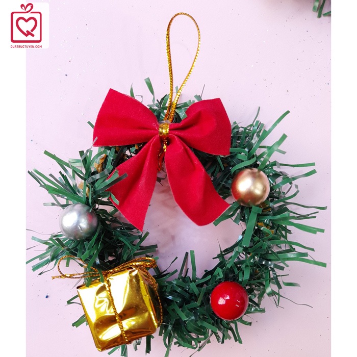 Vòng nguyệt quế Noel mini 7cm có dây treo trang trí giáng sinh