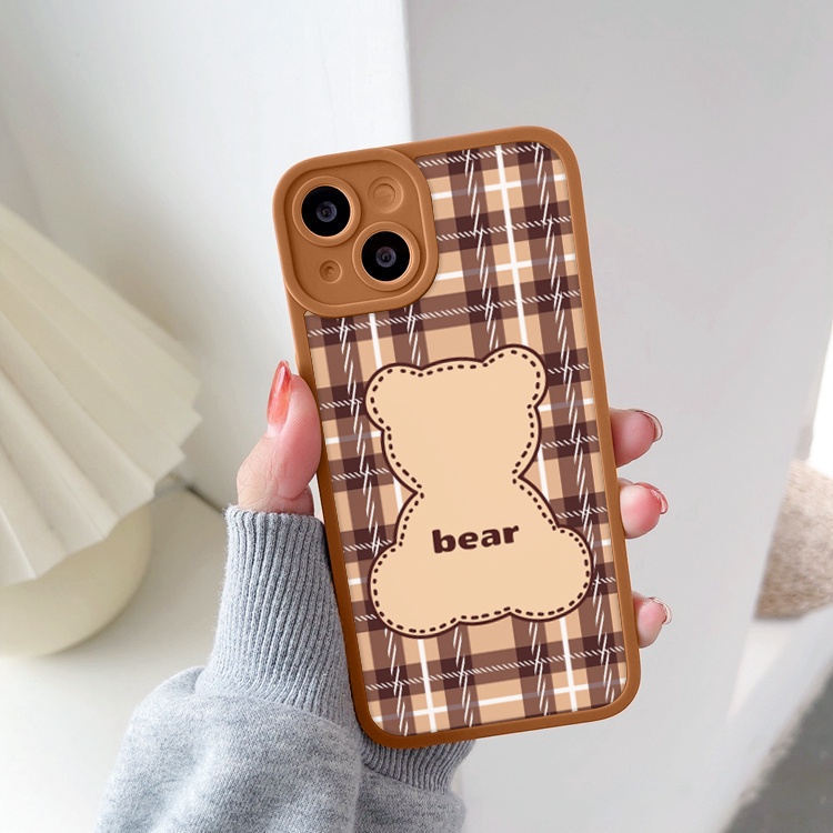 Ốp lưng iphone cạnh vuông lỗ camera bear caro 6s/6splus/7/7plus/8/8plus/x/xr/xs/11/12/13/pro/max/plus/promax-Awifi R5-1