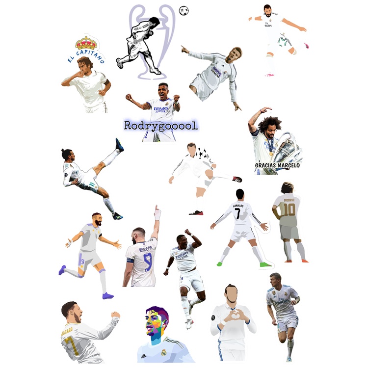 Bộ 34 sticker hình dán REAL MADRID, hình dán nón bảo hiểm, hình dán laptop