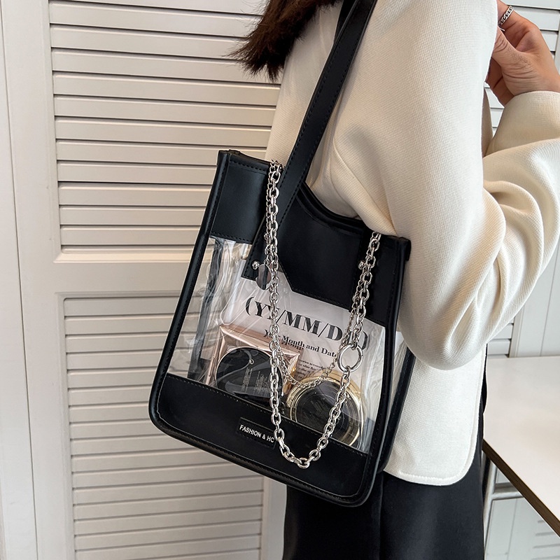 IELGY TúI đeo vai IELGY thiết kế trong suốt phối dây xích thời trang cho nữ