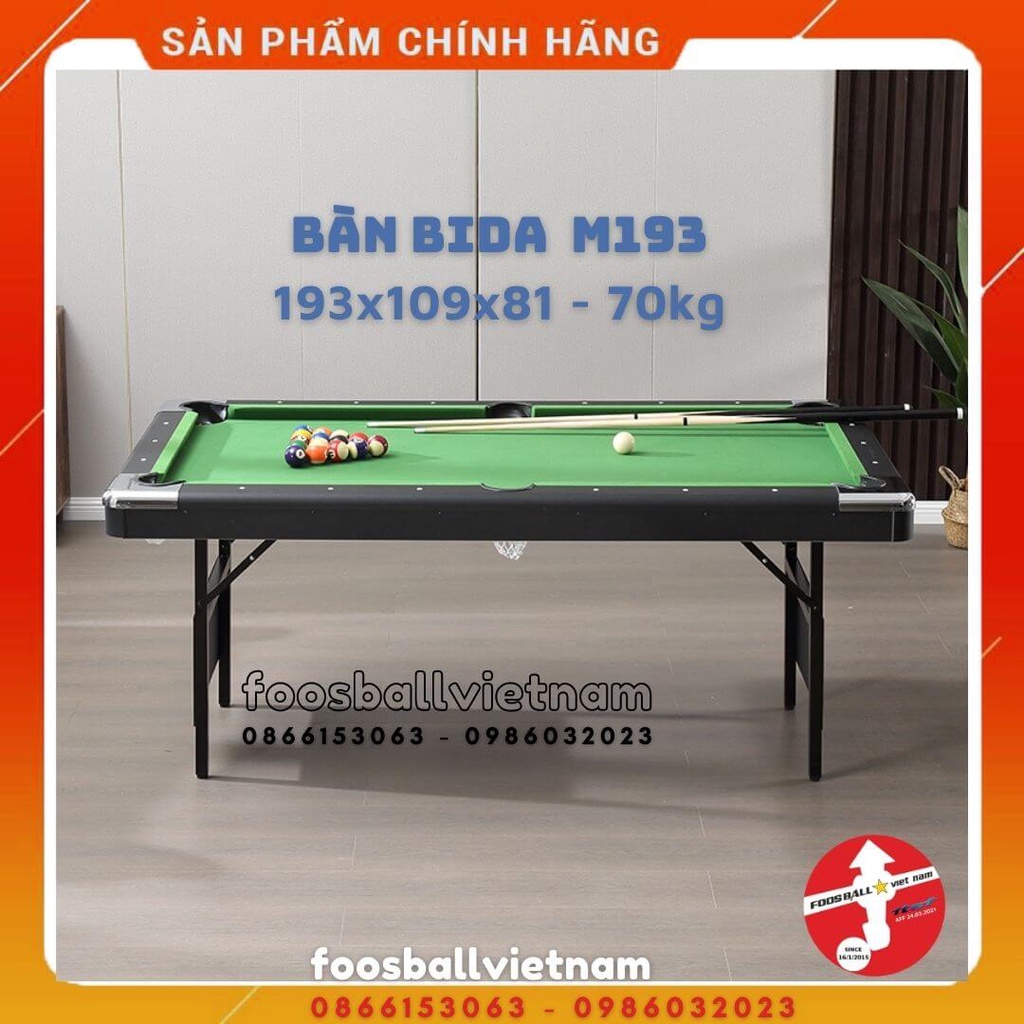 Bàn bida lỗ cỡ lớn nhập khẩu cao cấp giá rẻ cho văn phòng gia đình chơi tại nhà dài 193cm bi sứ 57.6mm 75kg BH193G