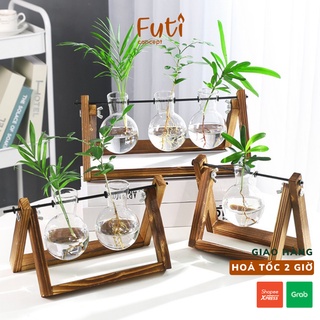 Bộ 1,2,3 lọ thuỷ tinh kệ gỗ trang trí văn phòng, lọ thuỷ tinh bóng đèn