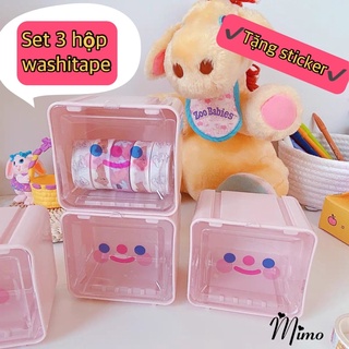 Hộp nhựa trong suốt đựng đồ đa năng, set 3 hộp washi tape kích thước 9*8cm đựng đồ học tập, decor bàn học