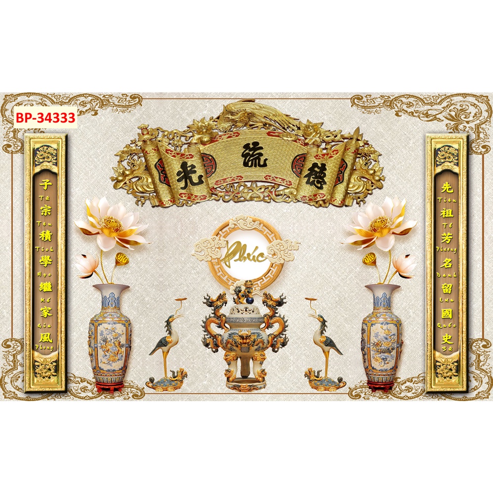 Tranh 3d dán tường phòng thờ, bàn thờ tặng keo và dụng cụ dán