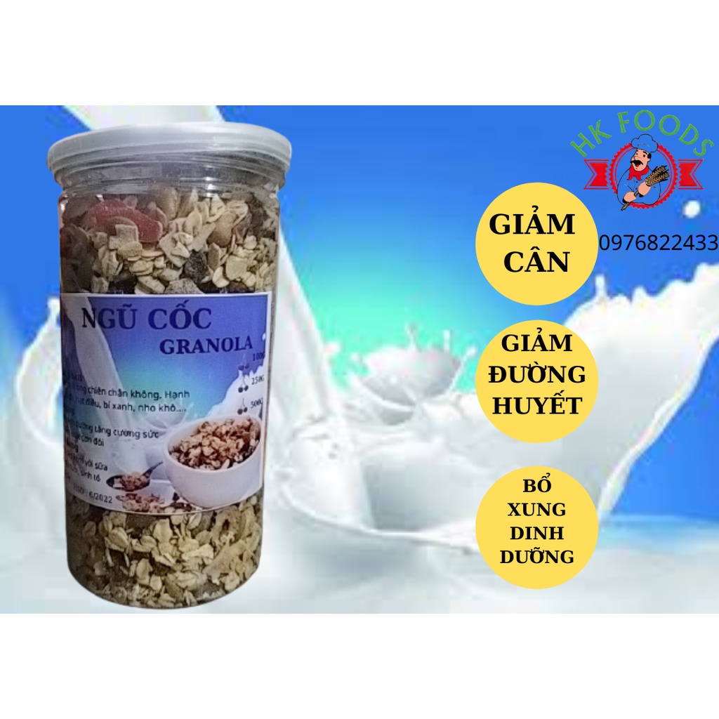 Ngũ cốc Granola YẾN MẠCH PHUN CHÂN KHÔNG MẬT ONG HŨ 500g -HKFoods- ăn vặt văn phòng