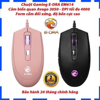 Chuột Gaming E-DRA EM614 led RGB - Cảm biến quan Avago 3050 - DPI tối đa 4000 - Form cầm đối xứng - Bảo hành 24 tháng