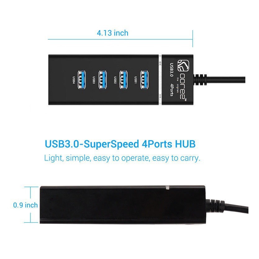 Đầu chia HUB 4 cổng đầu cắm USB 3.0 kết nối tốc độ cao nối dài tương thích với Windows/ laptop/ máy in HDD