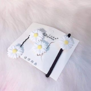 Set cột tóc+kẹp tóc+ bấm mái hoa cúc (tổng 3 cái)