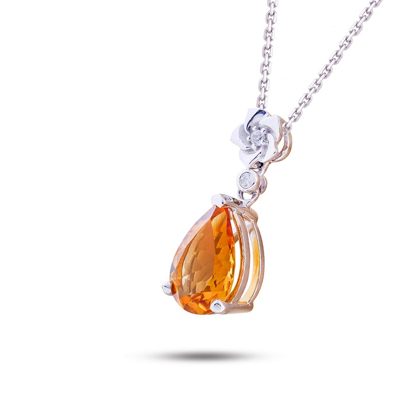 Mặt dây DOJI vàng trắng 14K gắn đá CITRINE 723