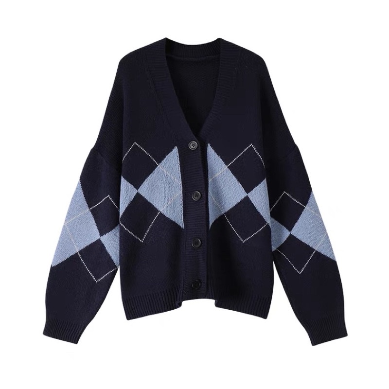 Áo khoác len Cardigan dệt kim hoạ tiết kẻ ô | BigBuy360 - bigbuy360.vn