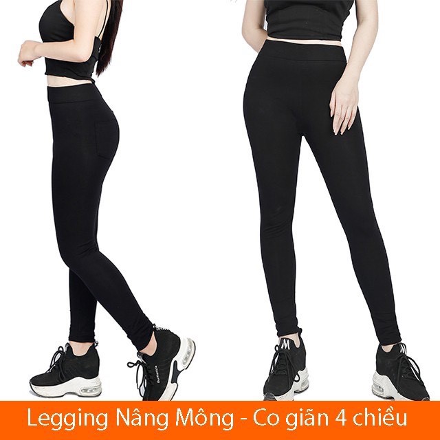 Quần legging nữ dài nâng mông dáng chuẩn màu đen