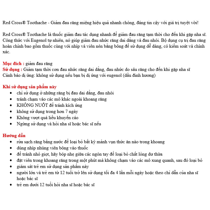 Red Cross Toothache With Natural Eugenol Oil 3,7ML