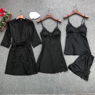 Set bộ ngủ lụa 4 món HÀNG CÓ SẴN ( kèm video tự quay )