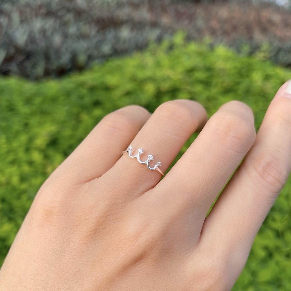 Nhẫn bạc 925 vương miện đính đá tấm xinh xắn Dế Bạc - N6071