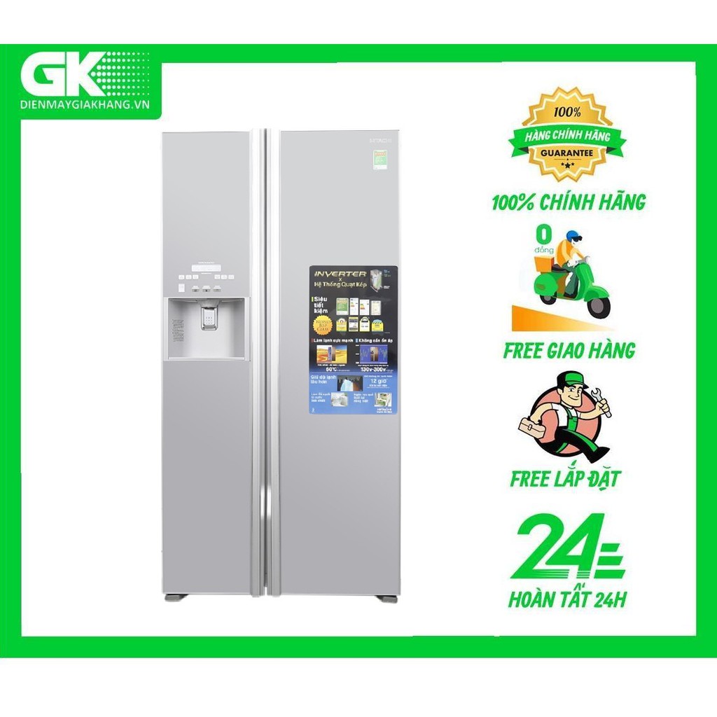 MIỄN PHÍ CÔNG LẮP ĐẶT - FS800GPGV2(GS) - Tủ lạnh SBS Hitachi R-FS800GPGV2 GS - 605 Lít