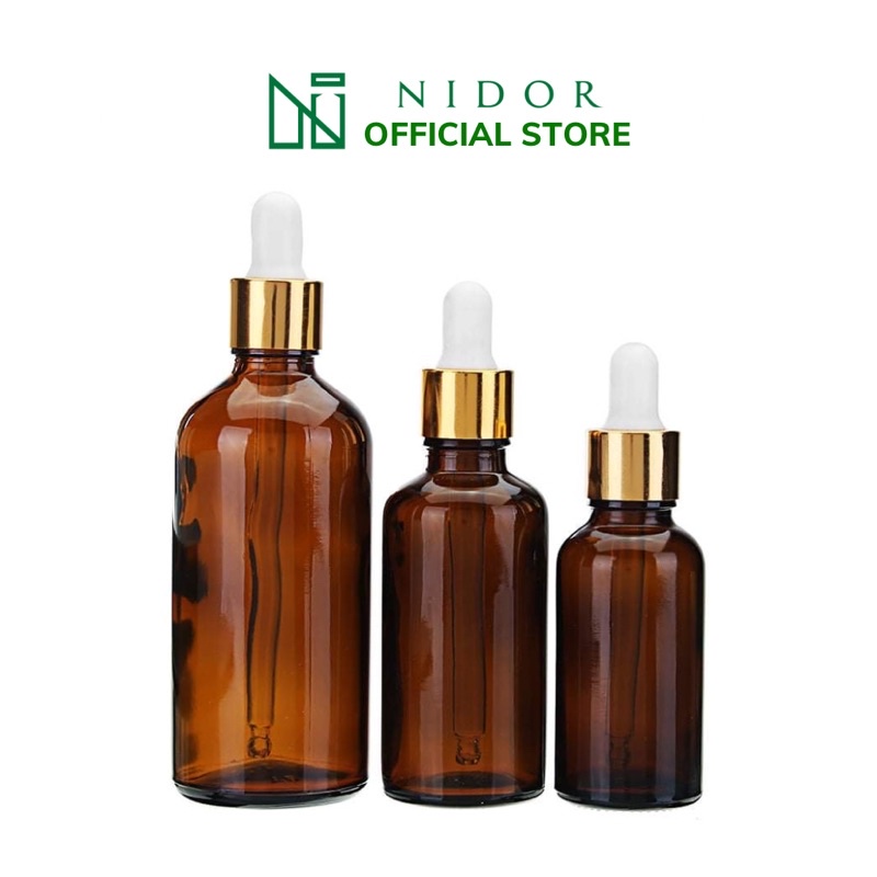 Chai Thuỷ Tinh 20ml Nâu Vòi Bóp Nhỏ Giọt Xi Vàng