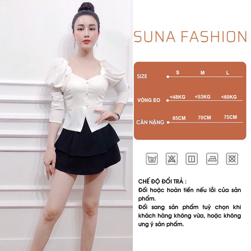 Chân váy ngắn chữ a lưng cao bản to hai tầng, Chân váy chữ a hai tầng chất tuyết mưa SUNA FASHION