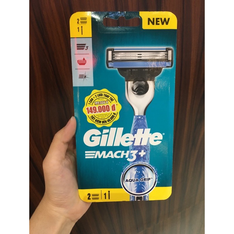 Dao Cạo Râu 3 Lưỡi Gillette Mach 3 Aqua Grip ( 1 cán + 2 lưỡi thay thế)